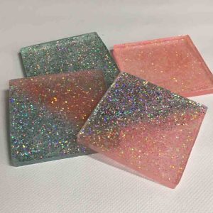 Set of 4 Coasters with Sparkled Resin