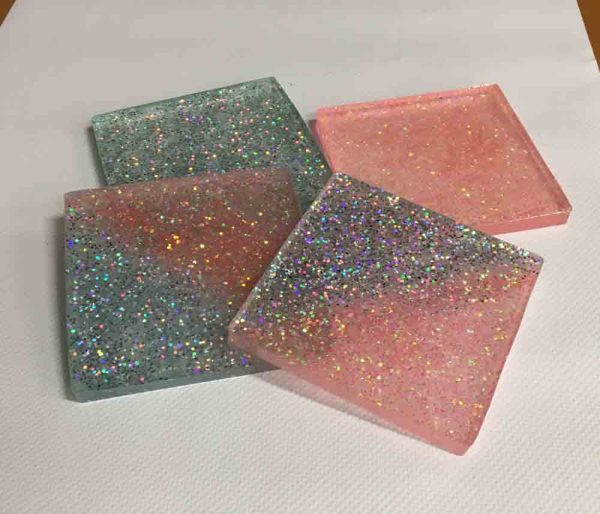 Set of 4 Coasters with Sparkled Resin