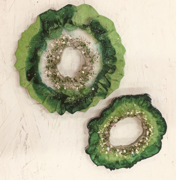 Pair of Green Geode Coasters