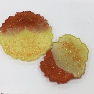 Pair of Yellow and Orange Geode Coasters with Resin