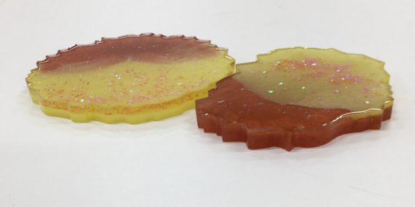 Pair of Yellow and Orange Geode Coasters with Resin - Image 2