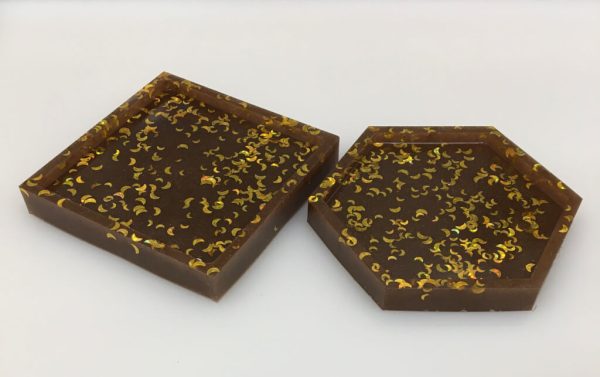 Pair of Coasters in Brown Resin with Gold Moons - Image 2
