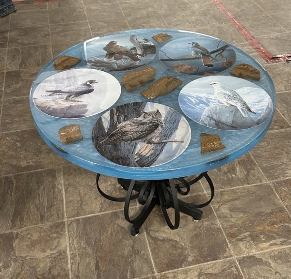 Epoxy resin side table – Birds Of Prey
