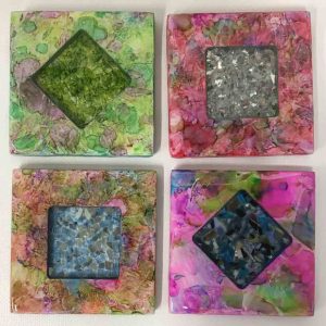 Coasters in alcohol ink and resin