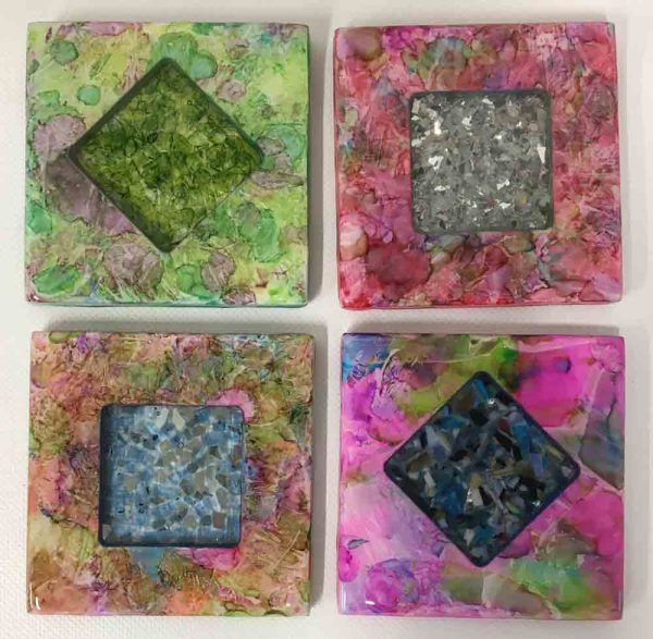 Coasters in alcohol ink and resin