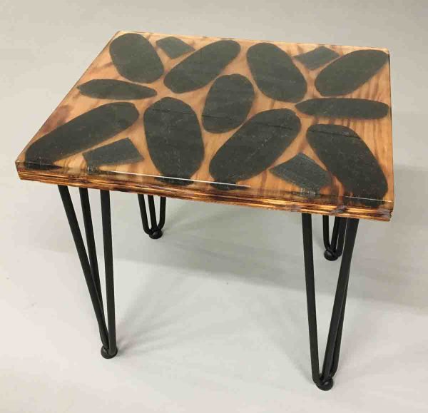 Side table with a  burnt wood grain effect