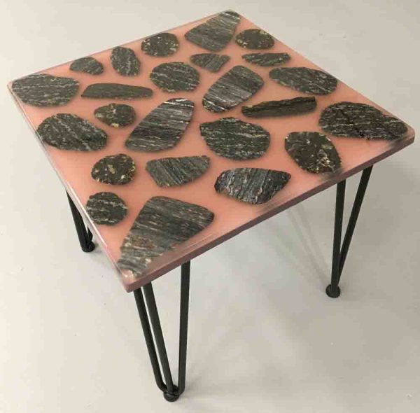 Pink speckled rock end table