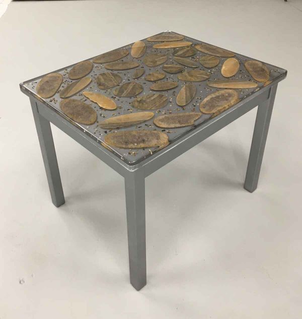 Dark grey steel painted end table