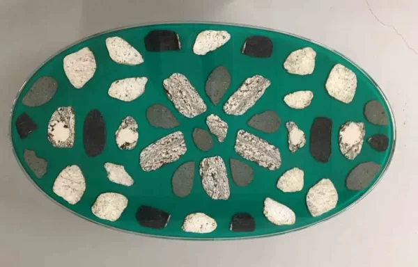 Oval coffee table in green anodized paint - Image 2