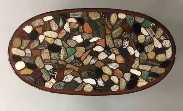Oval coffee table with multi coloured cut rock - Image 2