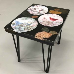 Epoxy resin side table - Hand Painted Lena Liu Plates