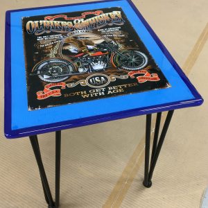 Ol'Bikes & Whiskey side table