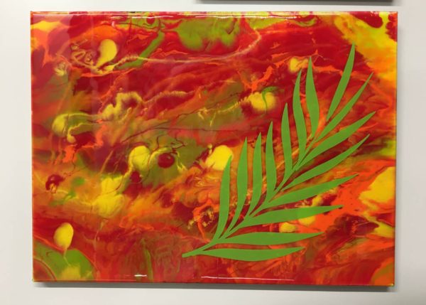 Colorful dirty pour with a leaf SOLD