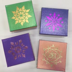 6" square canvas with metal leaf