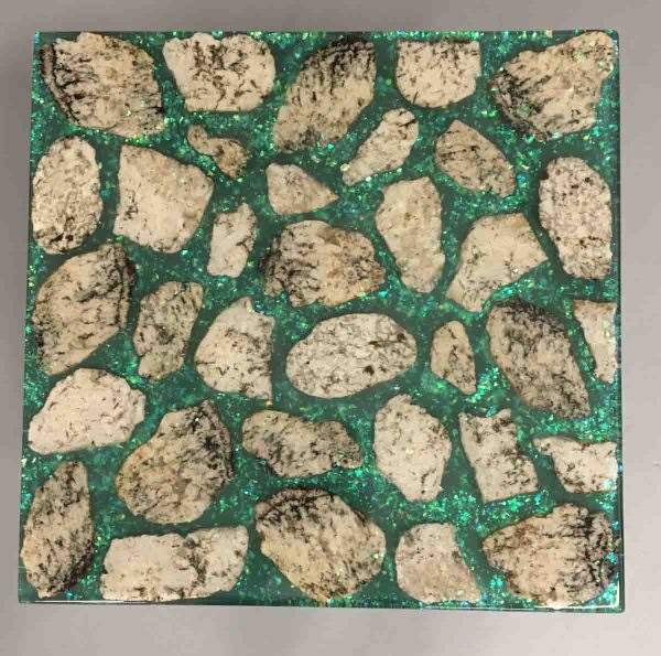 Teal Green, White, Black Rock Table - Image 2