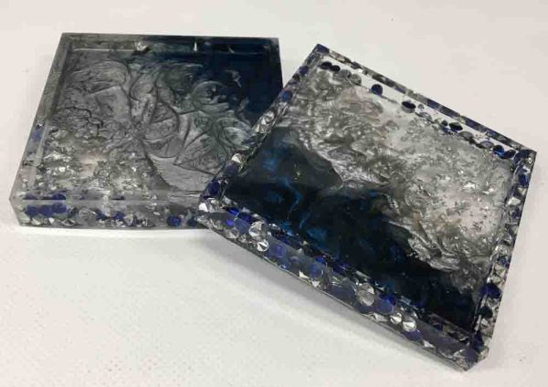 Coasters in Resin and Silver Leaf