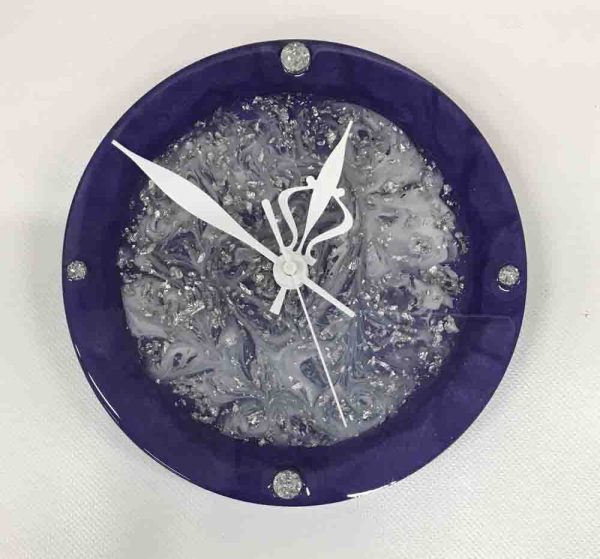 8" clock in Royal Purple Ring with Silver Metal Leaf - SOLD