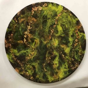 18" Carousel Tray in Greens/Yellows with Gold Leaf - SOLD