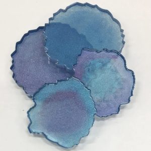 Set of 4 Coasters in Blue Chameleon Resin
