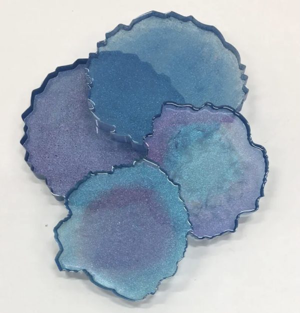 Set of 4 Coasters in Blue Chameleon Resin