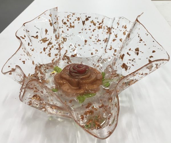 4" Trinket Resin Bowl with a Gold Resined Rose