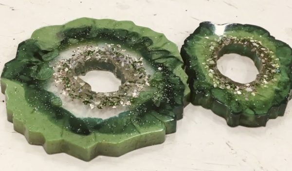 Pair of Green Geode Coasters - Image 2