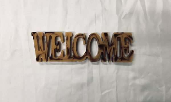 WELCOME in solid resin