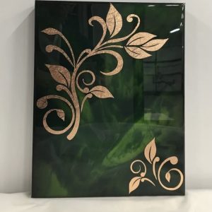 Deep resined greens with copper flower on deep canvas - SOLD