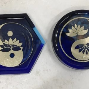 Pair of Coasters with Lotus Flower