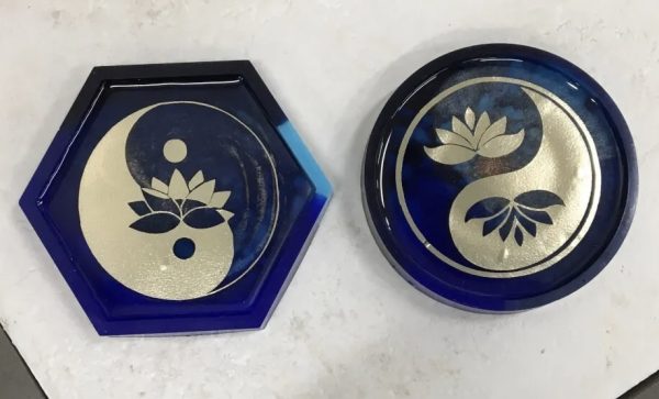 Pair of Coasters with Lotus Flower