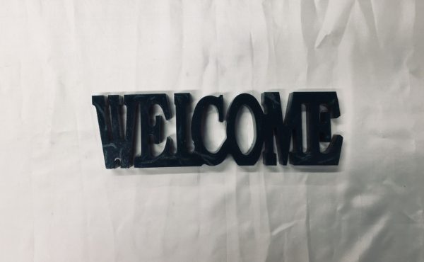 WELCOME in solid resin