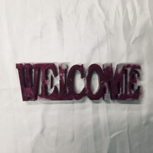 WELCOME in solid resin