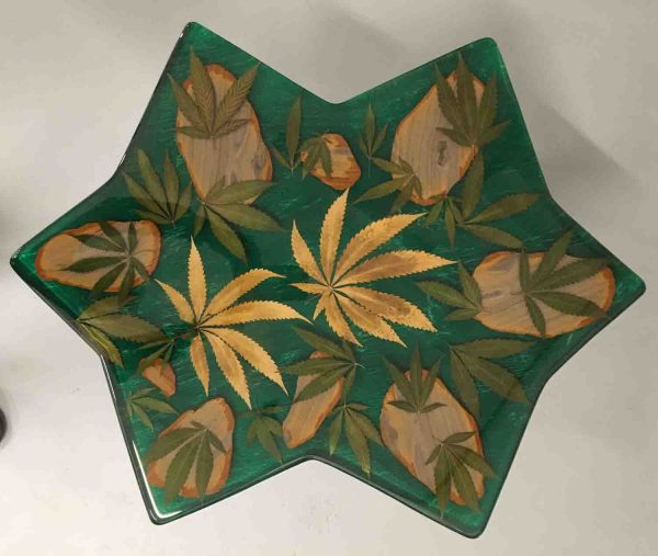 Marijuana leaf in resined star table - SOLD - Image 2