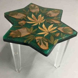 Marijuana leaf in resined star table - SOLD