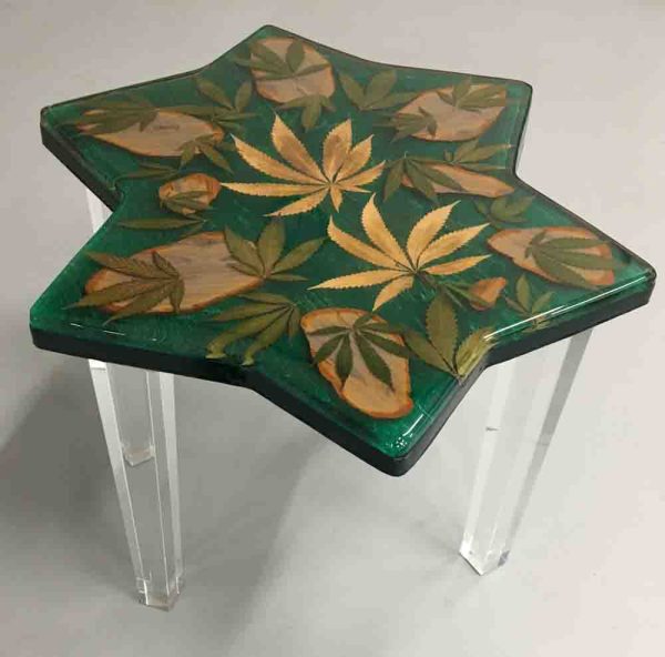 Marijuana leaf in resined star table - SOLD
