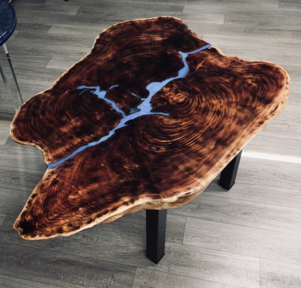 Burl Table With River