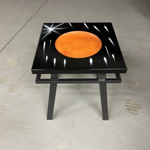 Bright Orange Planet with Shooting Stars