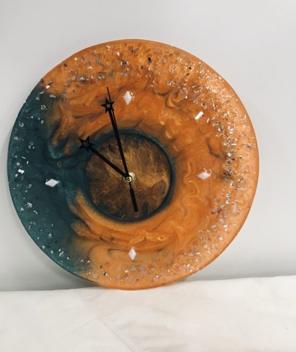 11" Epoxy Resin Clock with embedded glass