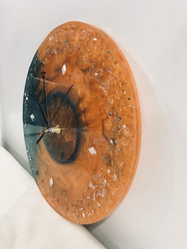 11" Epoxy Resin Clock with embedded glass - Image 2