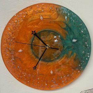 11" Epoxy Resin Clock with embedded glass